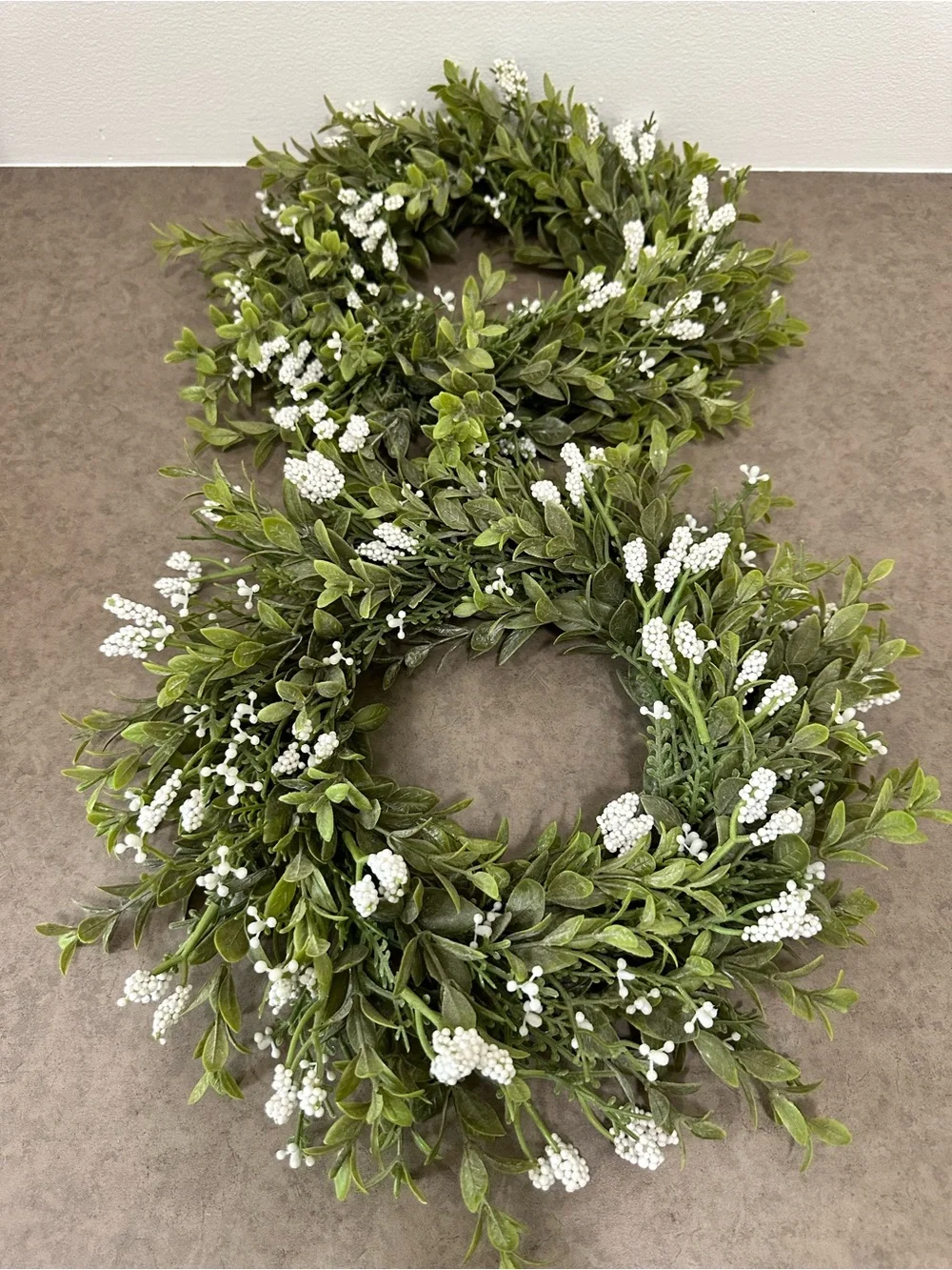 Lush Green Boxwood Wreath with White Berry Accents Faux 12-13” Set of 2 Match
